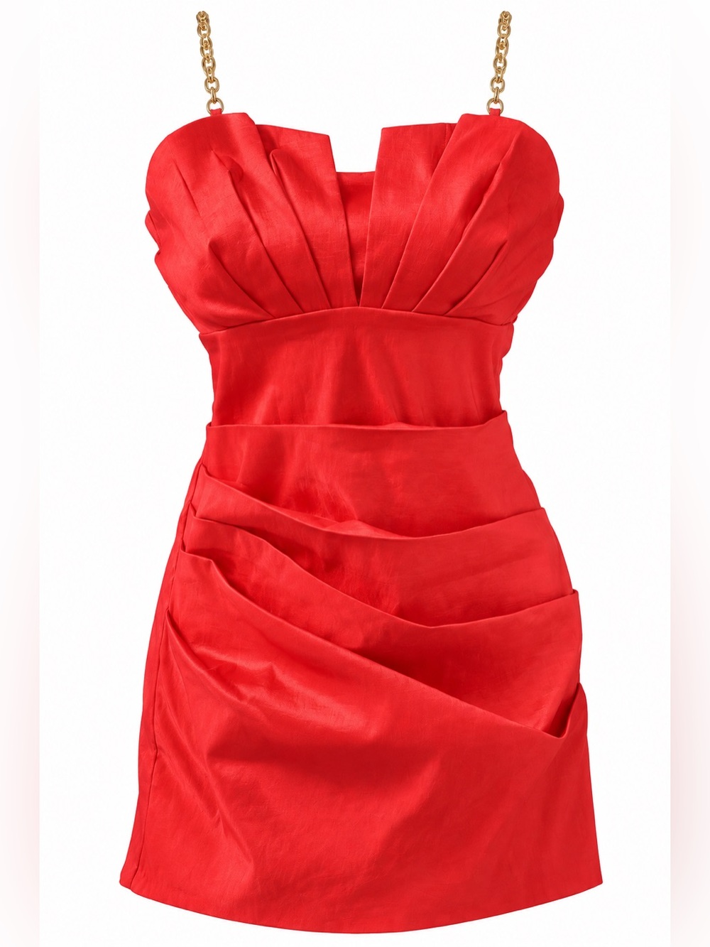 Létté Red Satin Ruched Cutout Chain Strap Mini Cocktail Dress Y2K S/M
